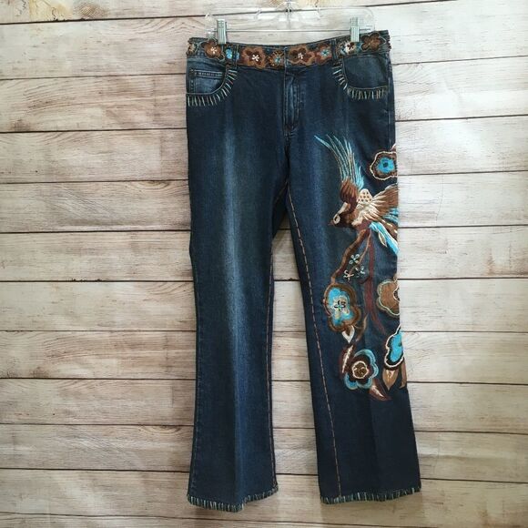 ANTHROPOLOGIE BASIL & MAUDE EMBROIDERED AND BEADED JEANS - Picture 1 of 10